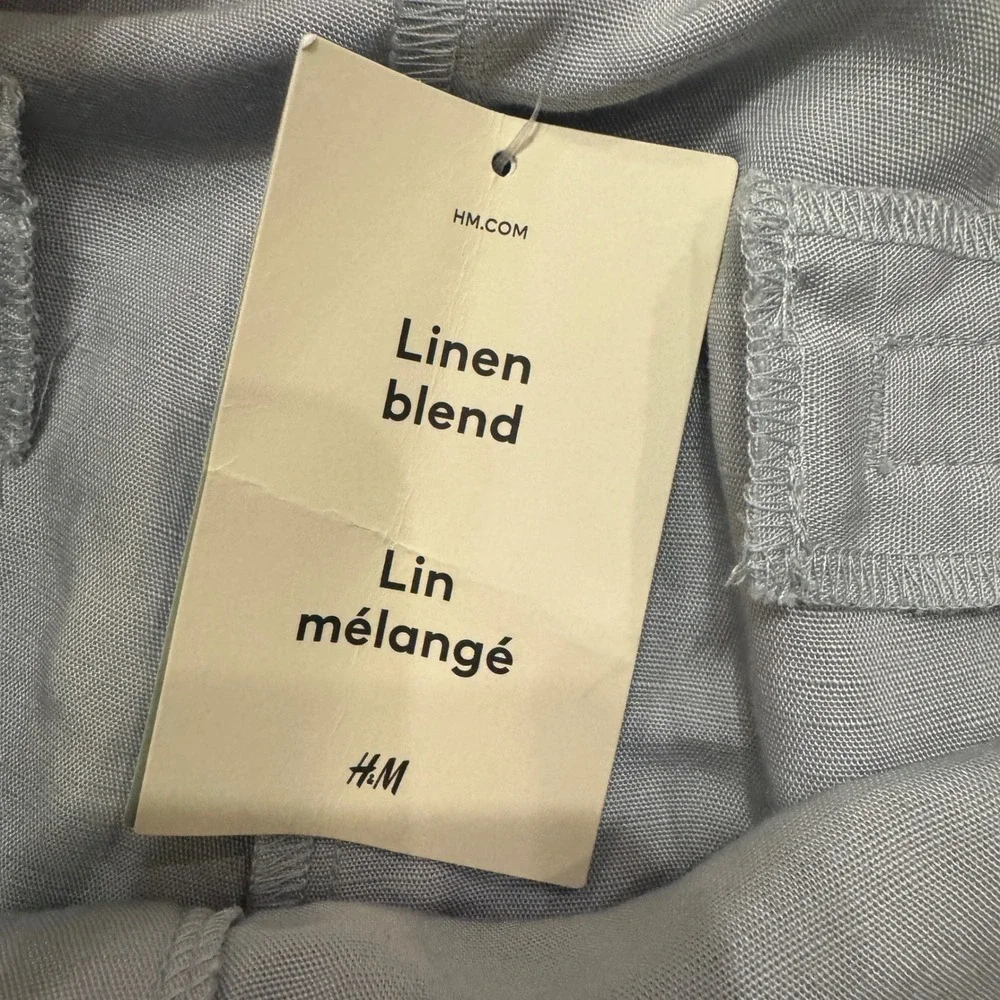 H&M Women Linen Blend Pleated Trousers Light Blue Grey US 20 NEW